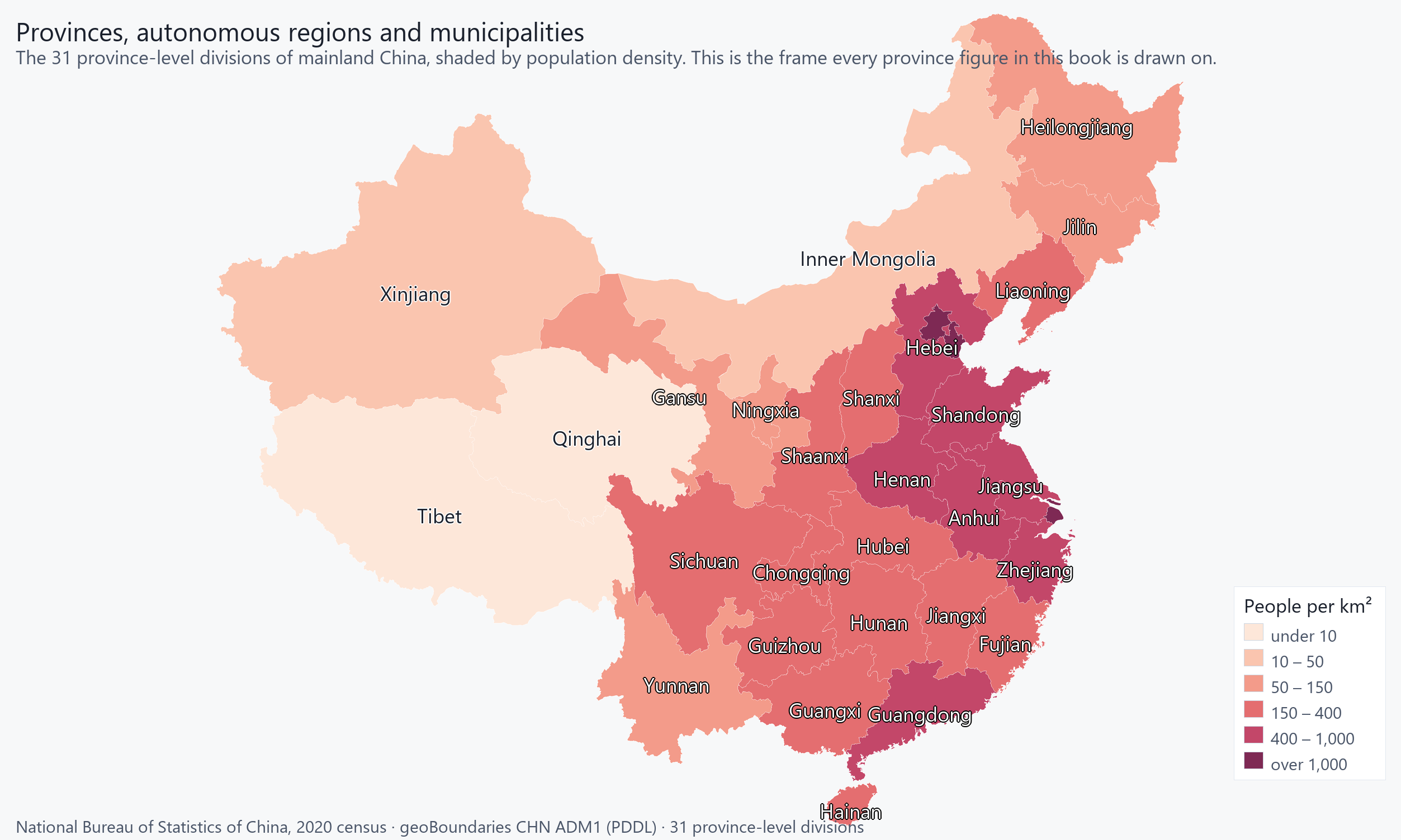 The 31 province-level divisions of mainland China, each labelled, with provincial capitals marked.
