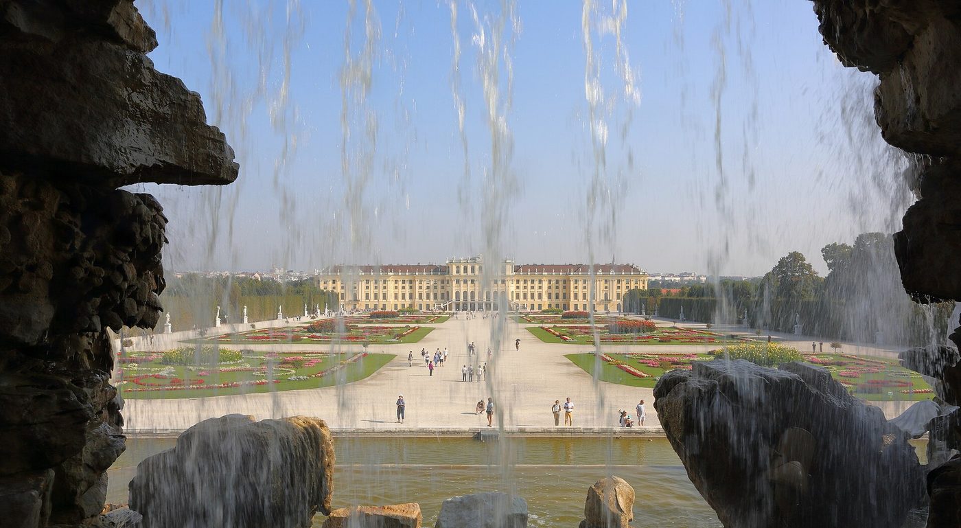 Schoenbrunn Palace as seen from Neptune Fountain, September 2016, Austria