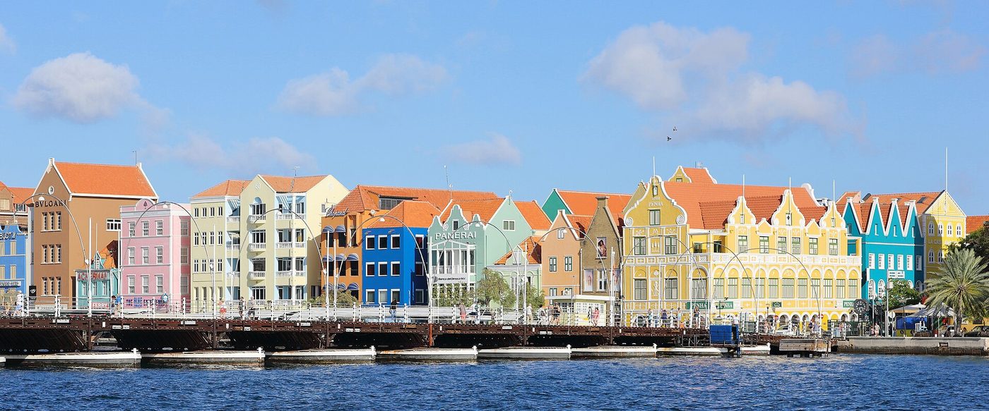 Queen Emma Bridge and Handelskade, Willemstad, Curaçao - February 2020, Curacao