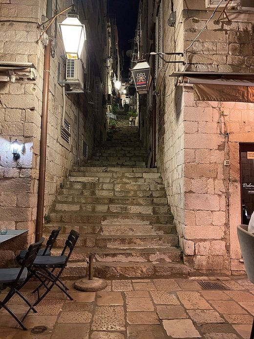Stone stairway in Dubrovnik Old Town at night 2023, Croatia