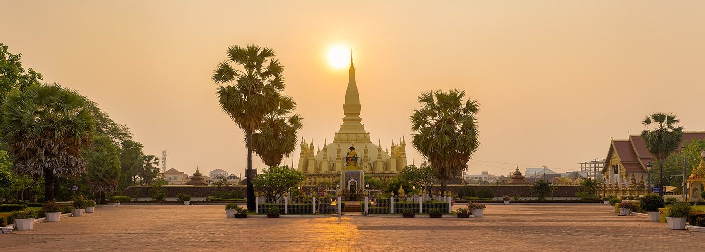 Pha That Luang Sunrise Panorama BLS, Laos