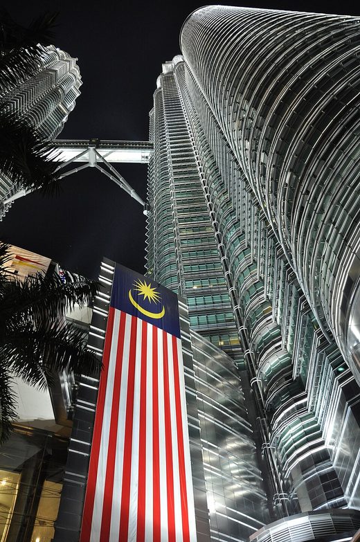 Petronas Towers at Night - from the base upwards, Malaysia