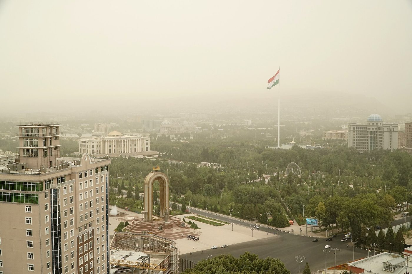 Panorama with Dousti Square and Dushanbe Flagpole, Tajikistan